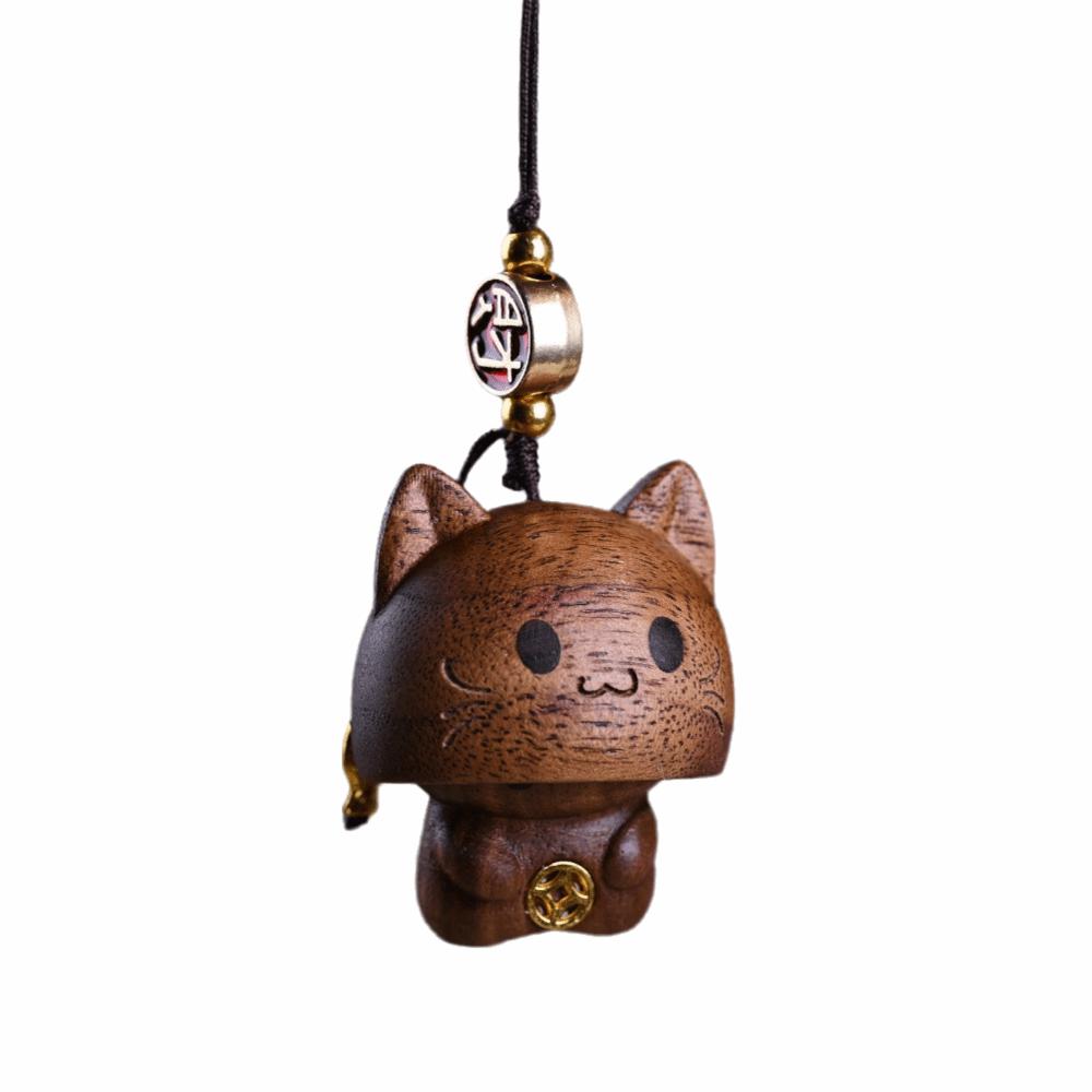 Hand-carved Wood Carving Pendant Cute Car Hanging Ornament Wooden Cat Phone Chain  Phone Accessory