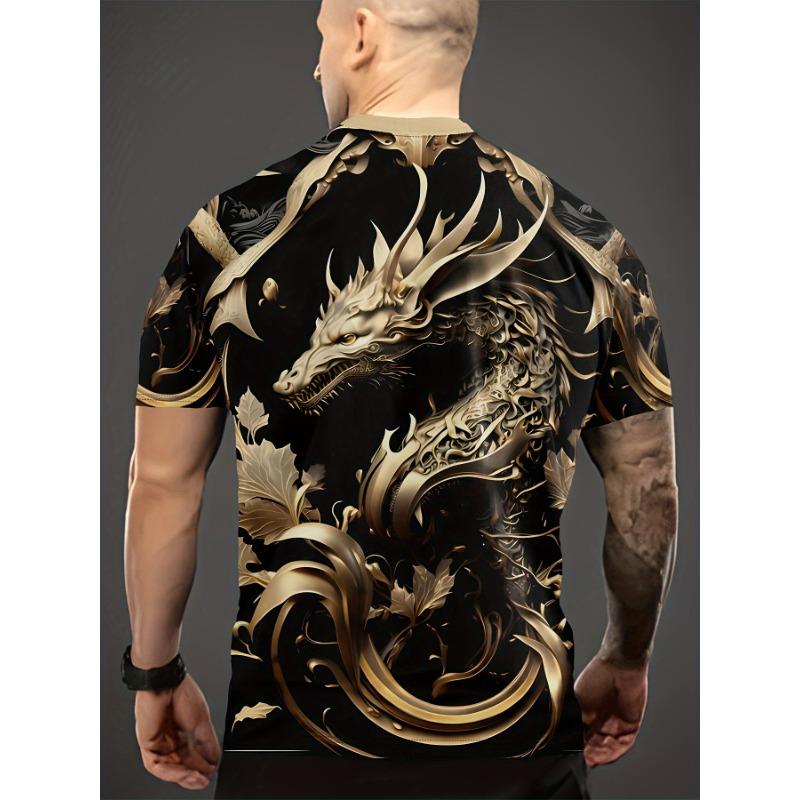 Men's Letter Pattern Dragon Men's T-shirt Summer Fashion Short Sleeved Shirt