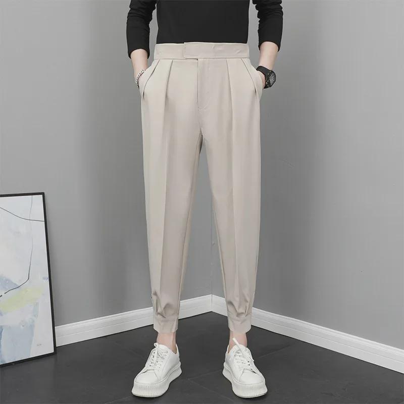 Men's Spring Cropped Velcro Harem Pants: Casual Versatile Fashion.