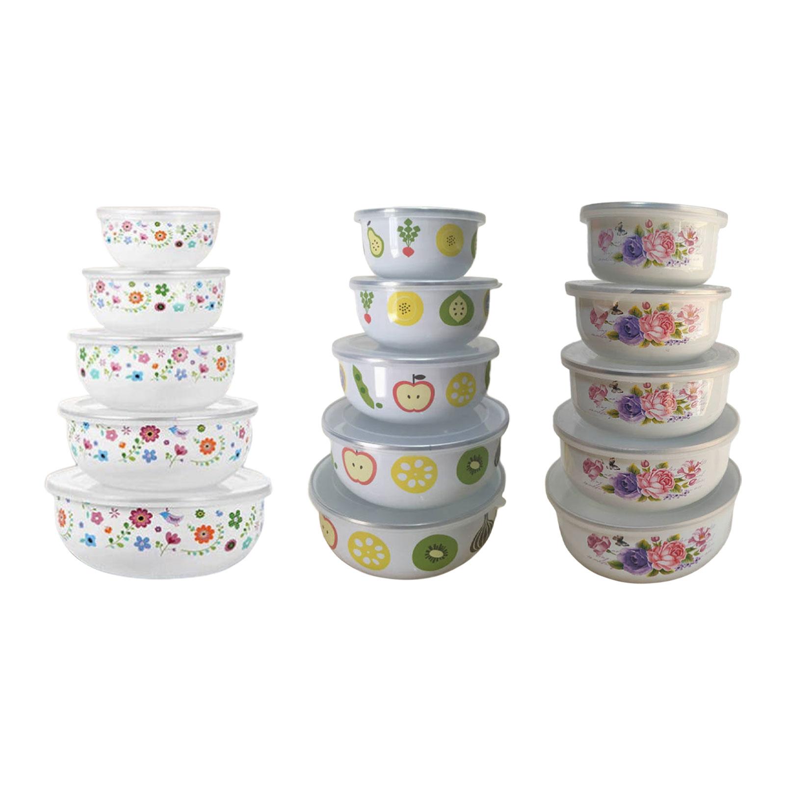 5 Pieces Mixing Bowl Set with Airtight Lids Food Serving Bowls Soup Bowl Fruits Salad Bowl for Food Biscuits Baking Pancakes rosa brillante