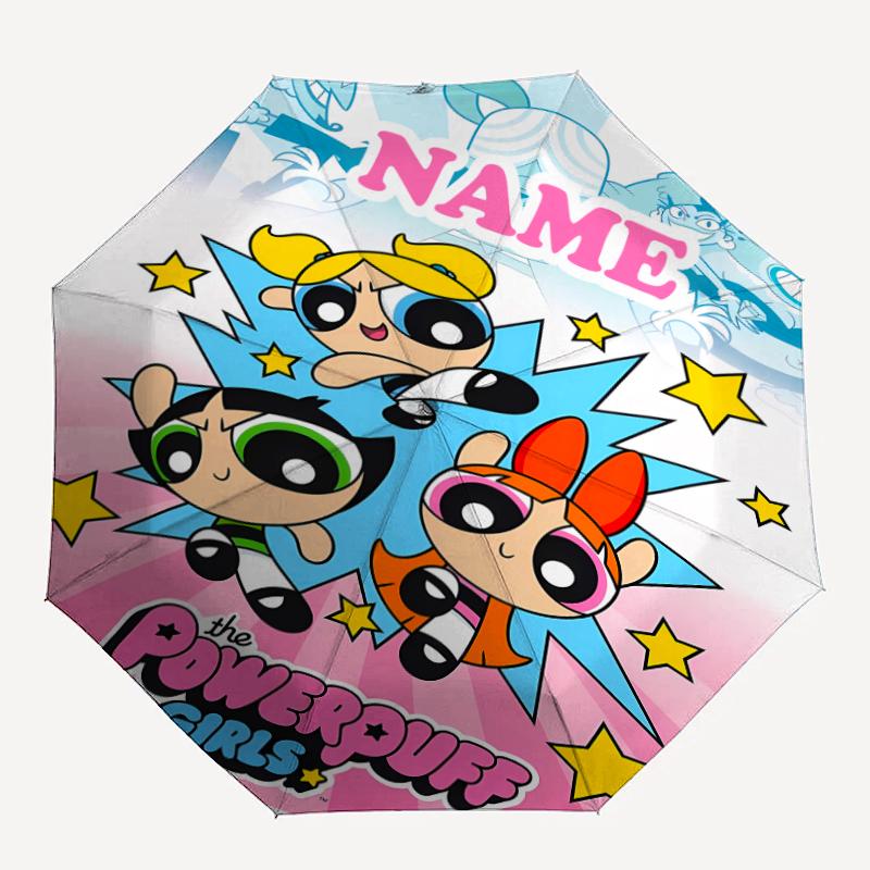 Personalized Name The Powerpuff Girls Print Umbrella - Automatic Open/Close, Eight-Rib Durable Frame, Automatic Folding Umbrella