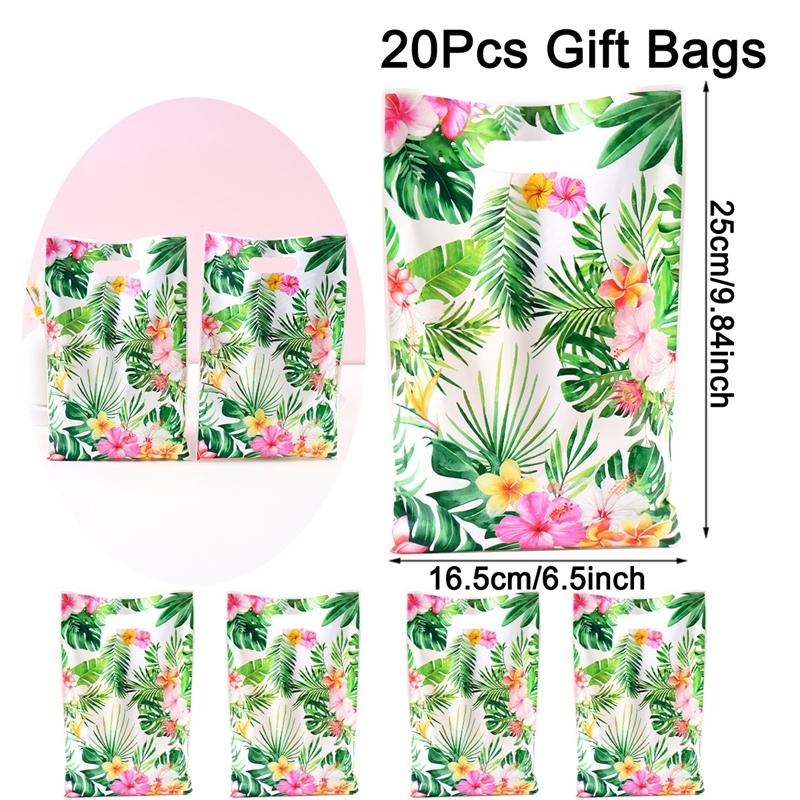 10/20/50pcs Summer Hawaiian Floral Gift Bags Hawaii Luau Tropical Beach Party Favor Bags with Handle for Birthday Party Supplies