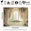 2D Romantic Balcony Backdrop Ornate European Window with Pink Roses Photography Background