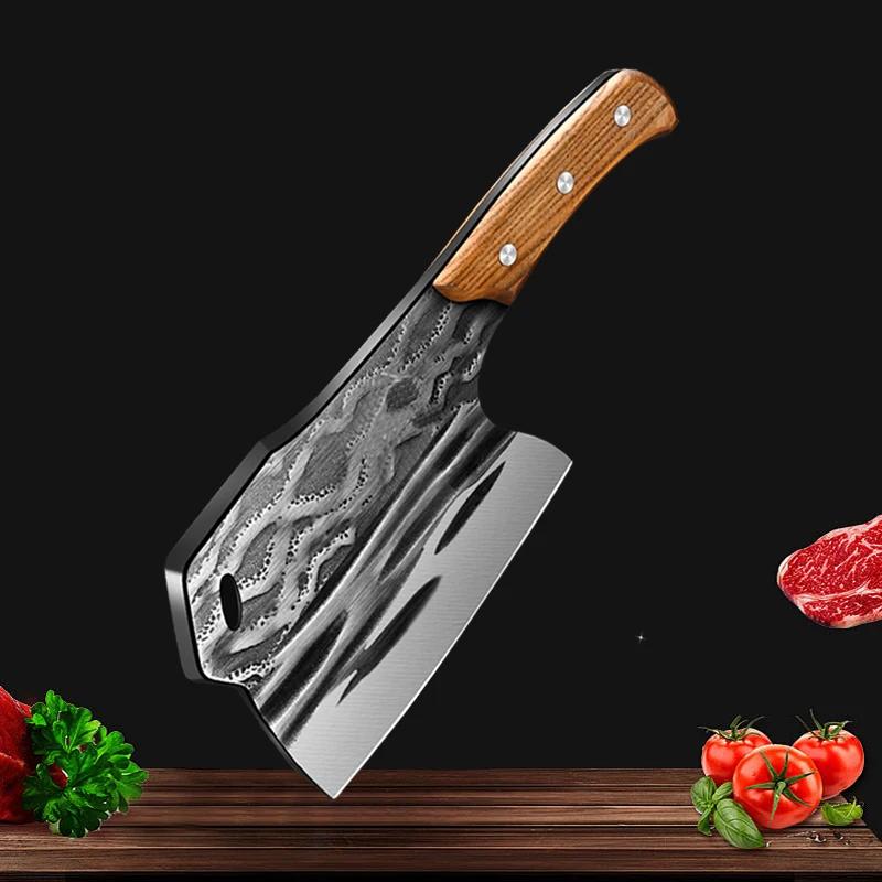 Kitchen Butcher Knife Chopping Bone Knife Household Vegetable Slicing Cleaver High Carbon Steel Cooking Chef Knife Wooden Handle
