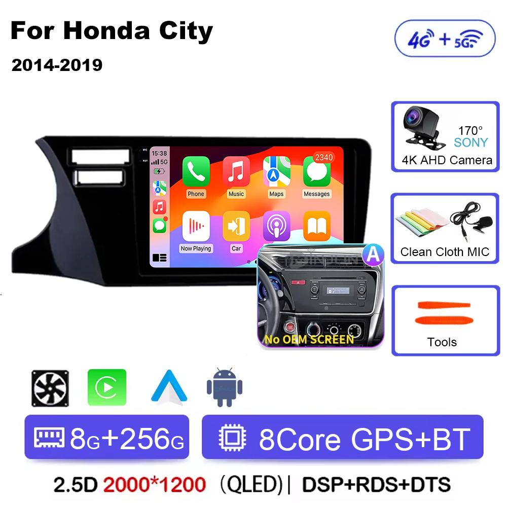 For Honda City 2014 2015 2016 2017 2018 2019 Android 14 Qualcomm Car Radio GPS Navi QLED Screen Car Player WIFI BT 4G Head Unit