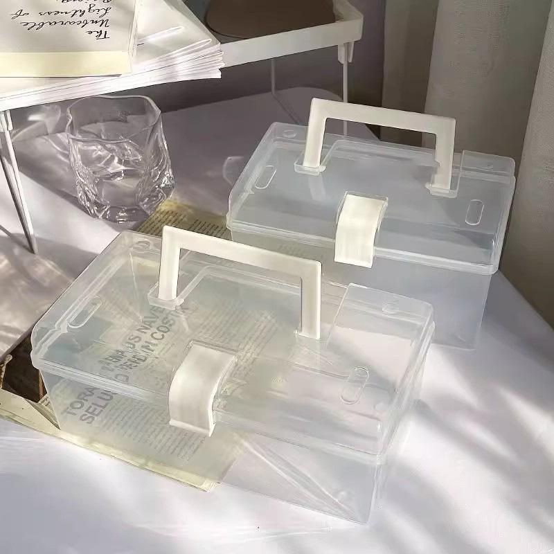 Transparent Muji-Style Portable Organizer: Dustproof Multifunctional Storage Box for Medicine and Dorm Use.