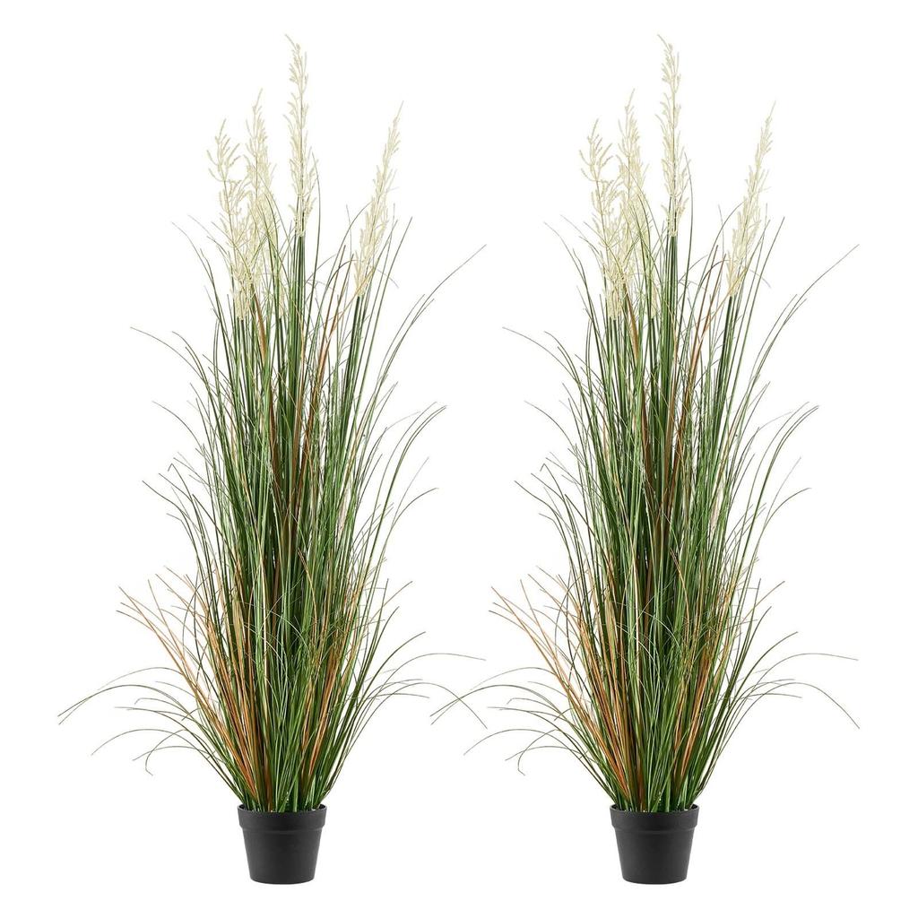 Artificial Grass Plant, 2 Pack 1499mm Faux Reed Flower Grass in Pot, Premium PVC Fake Greenery Shrubs Plant for Indoor Outdoor House Home Garden