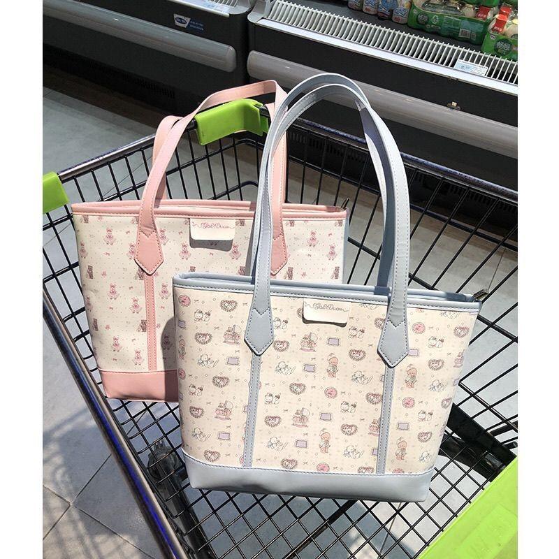 2025 Harajuku Aesthetic Retro Pink Print Tote Bag Women Large Capacity Versatile Shoulder Bag & Wallet cute-themed bag