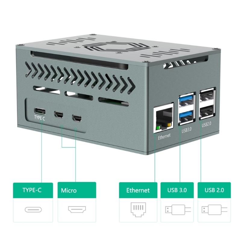Aluminum Enclosure Box For RPI 5 Board Case With Quiet Efficient Fan and Heatsinks Enhances Performances