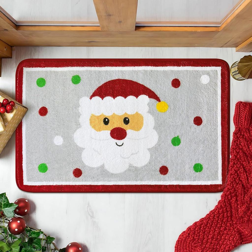 VIKAMA Christmas Cartoon Imitation Cashmere Rug Soft Bathroom Mat Living Room Bedroom Entryway Doormat Holiday Home Decor