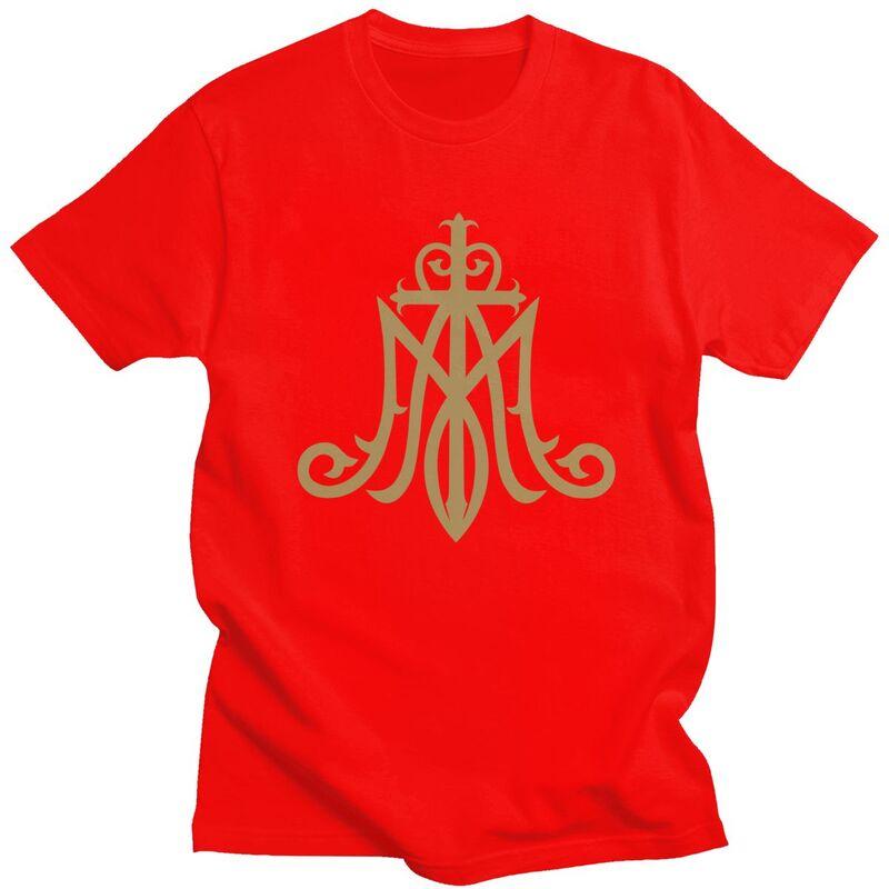 Custom Virgin Mary Monogram Ave Maria T Shirt Men Short Sleeves 100 Cotton Tshirt Leisure Catholic Christian Tees