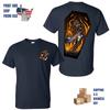 Firefighter Skull Crawling Through Flames T-Shirt, 2 Sides, Dark Firefighter Art