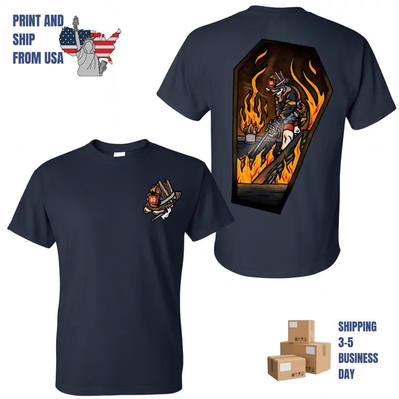 Firefighter Skull Crawling Through Flames T-Shirt, 2 Sides, dark firefighter art S разноцветный