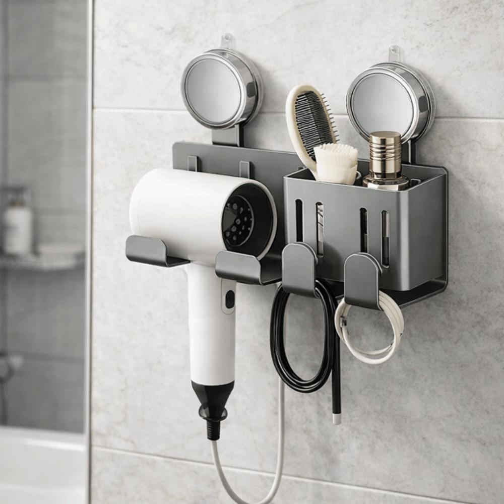 Wall Mounted Suction Cup Hair Dryer Holder Carbon Steel Blow Dryer Hanger  Hair Styling Area