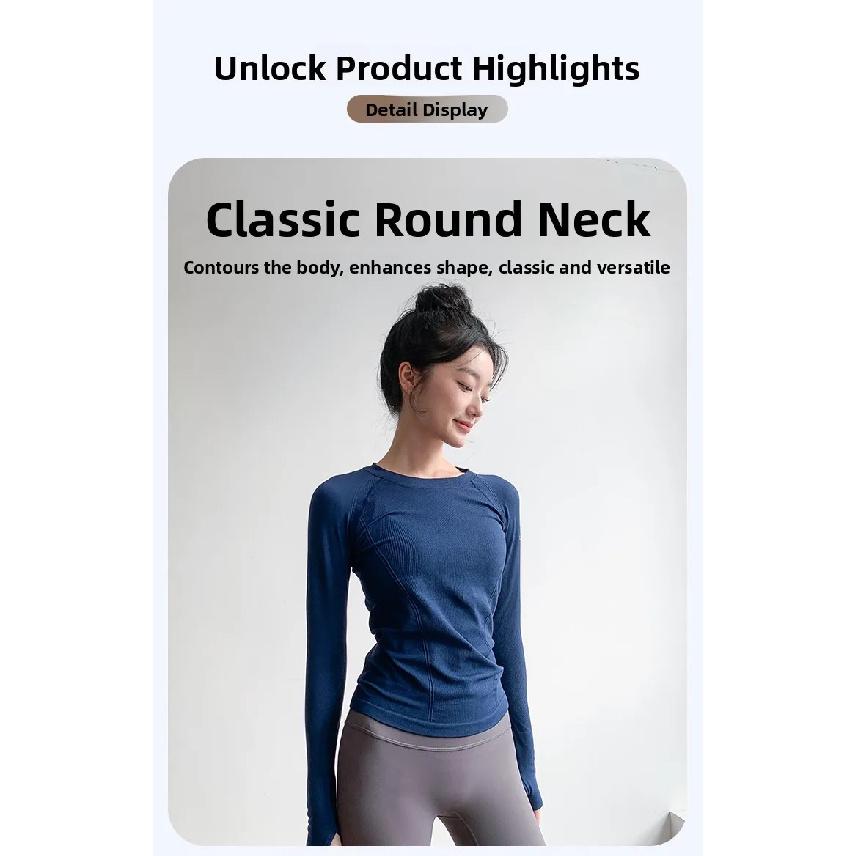 Women's Yoga Fitness Clothing Long Sleeve round Neck Tight Top Quick Dry Running Sportswear Pilates Training Gym Suit
