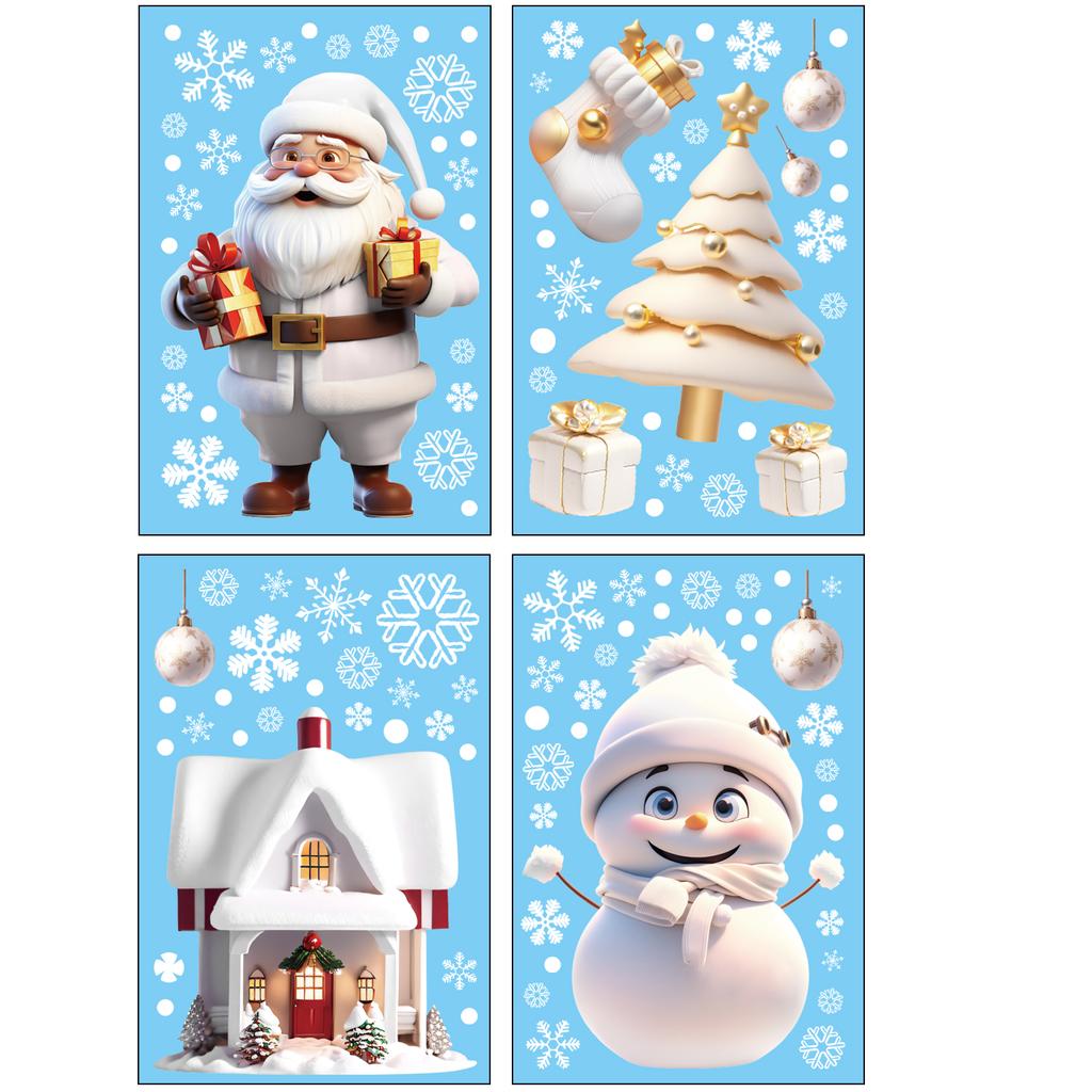4/8pcs Christmas Snowman Snowflake Santa Claus Home Party Decoration Stickers Electrostatic Glass Window Wall Decals New Year