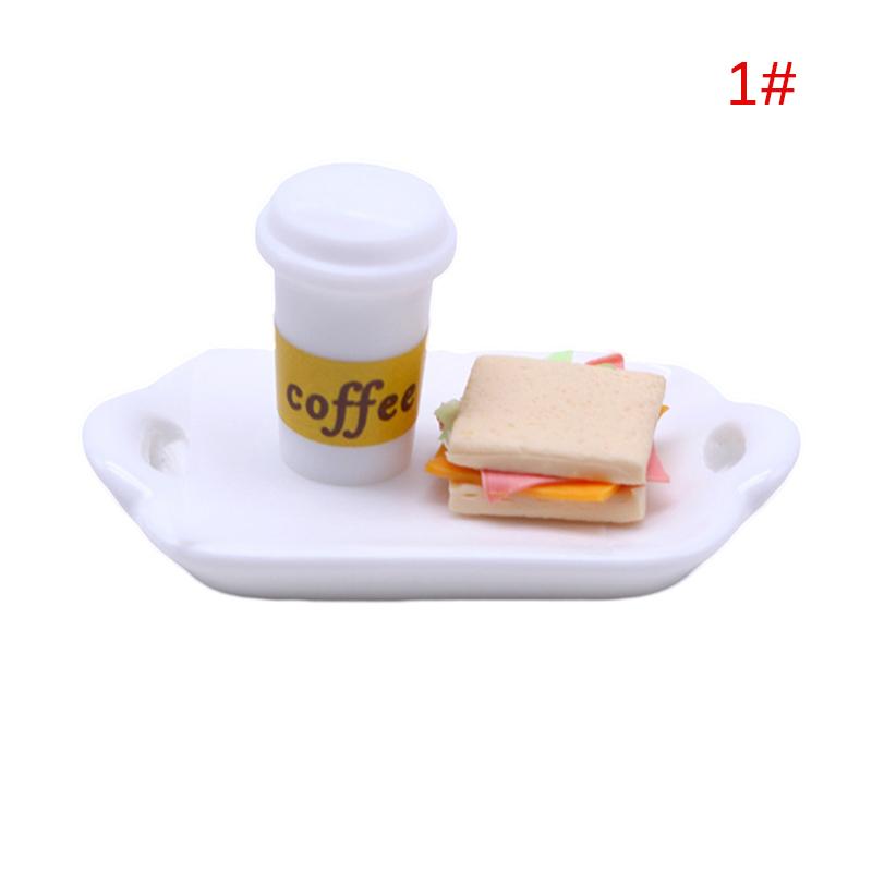 1Set 1:12 Dollhouse Miniature Toast Bread Coffee Egg Fork Spoon with Dinner Plate Kitchen Breakfast Model Decor Toy
