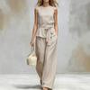 QICED Women's  Sleeveless Round Neck Fashion Casual Pants Suits Casual Chic