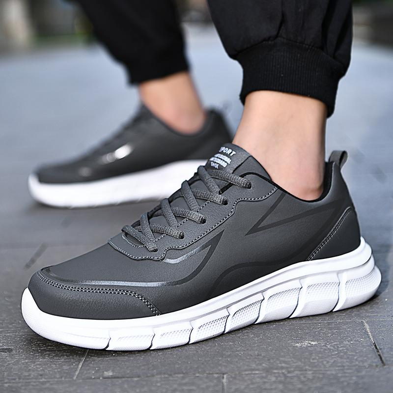 Autumn New Leather Breathable Casual Sports Shoes Large Size Lightweight Soft Sole Running Shoes