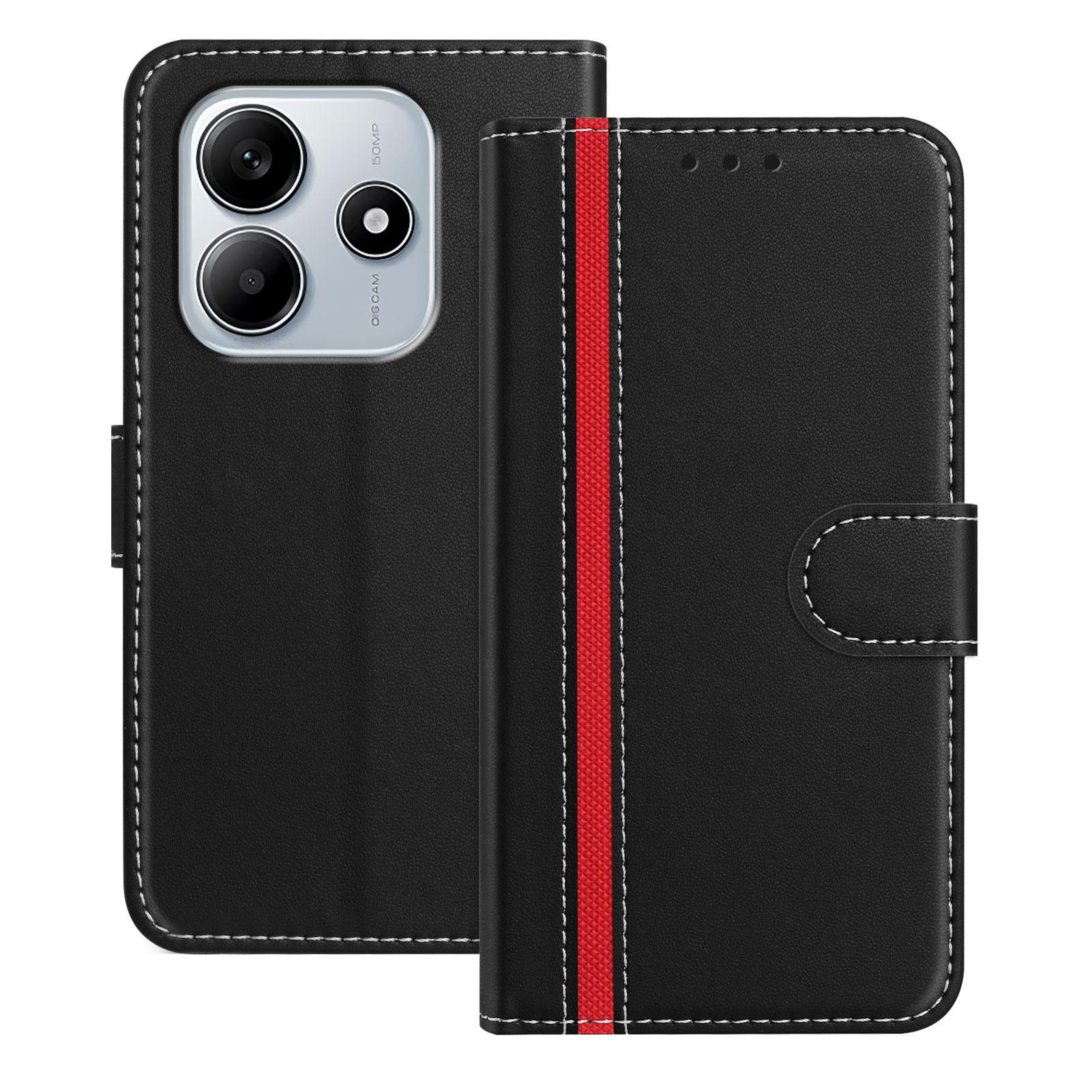 

For Xiaomi Redmi Note 14 5G Phone Cases Wallet Stand Color Splicing Leather Cover with Magnetic Clasp Black
