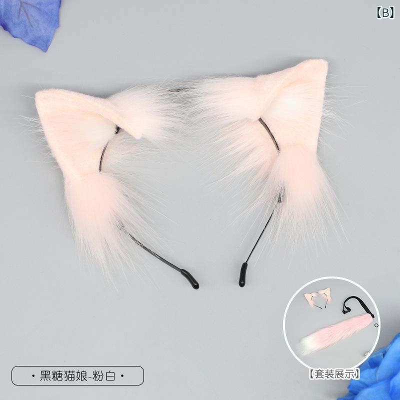 Cosplay cute handmade fluffy realistic cat ears tail set made polyester anime event Halloween costume party photo shoot Japanese style
