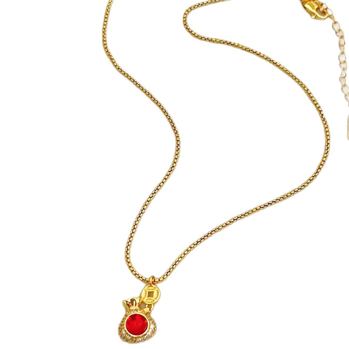 Chinese Style Zircon Pendant Necklace - New Year Lucky Bag, Simple & Elegant High-End Fashion