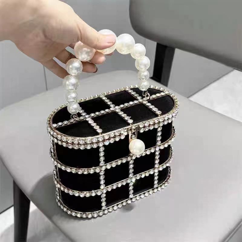 French Rhinestone Cage Crossbody Evening Bag