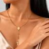 Women's Stainless Steel Rosary Virgin Cross Drop Necklace, Bead Chain Prayer Y-shaped Necklaces, Exquisite Religious Jewelry