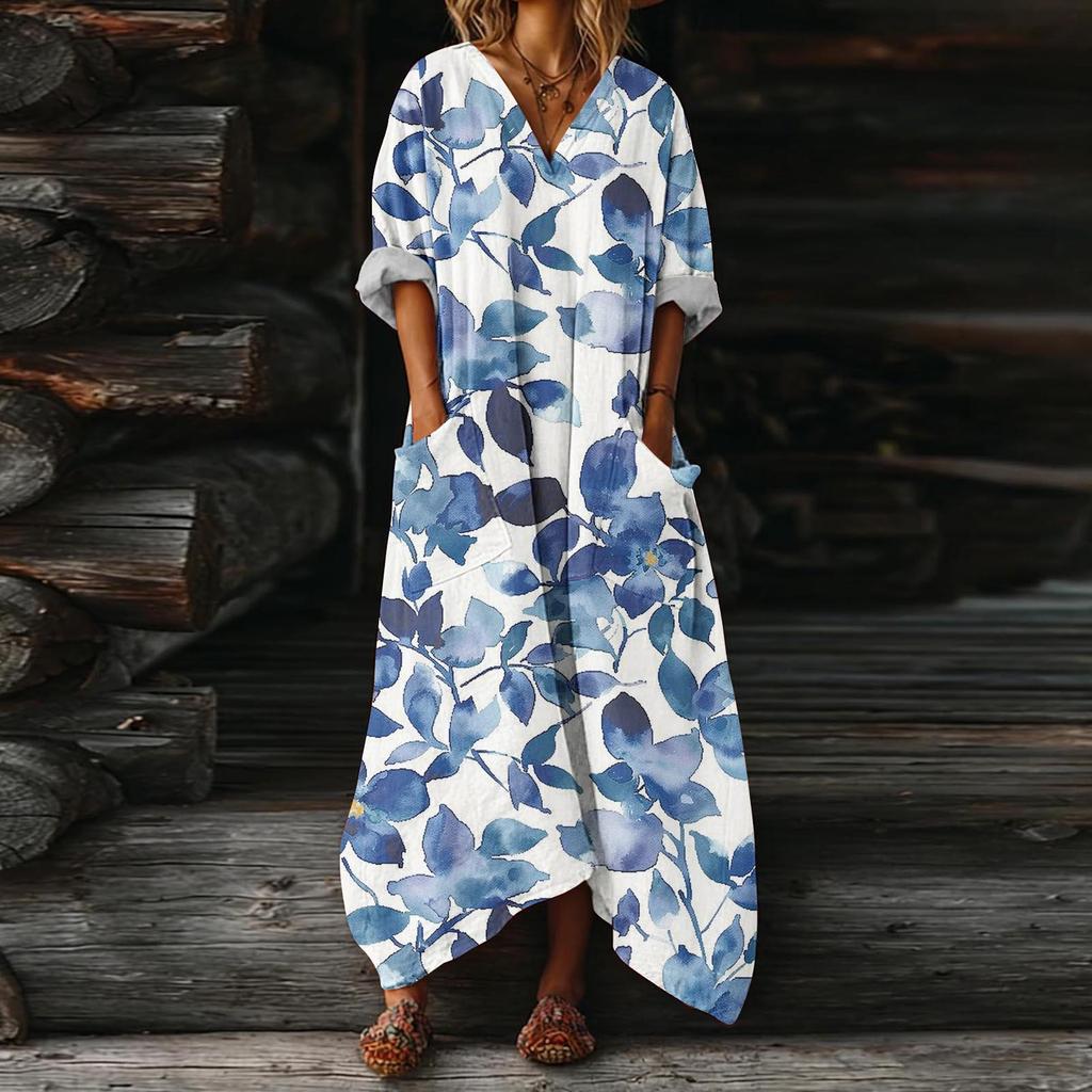 Abito da Donna Casual Svasato Scollo a V Vacanza Boho Spiaggia Vestito Estivo