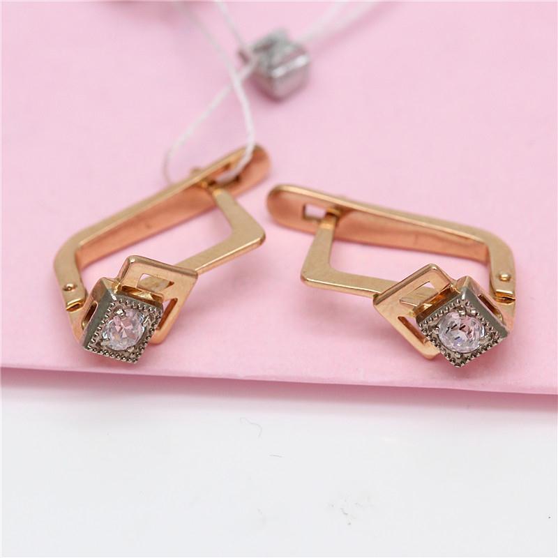 Exquisite Purple Gold-Plated Rose Gold Inlaid Zircon Rhombus Earrings Femininity Korean Version Fashion European And American Color Gold Ear Buckles