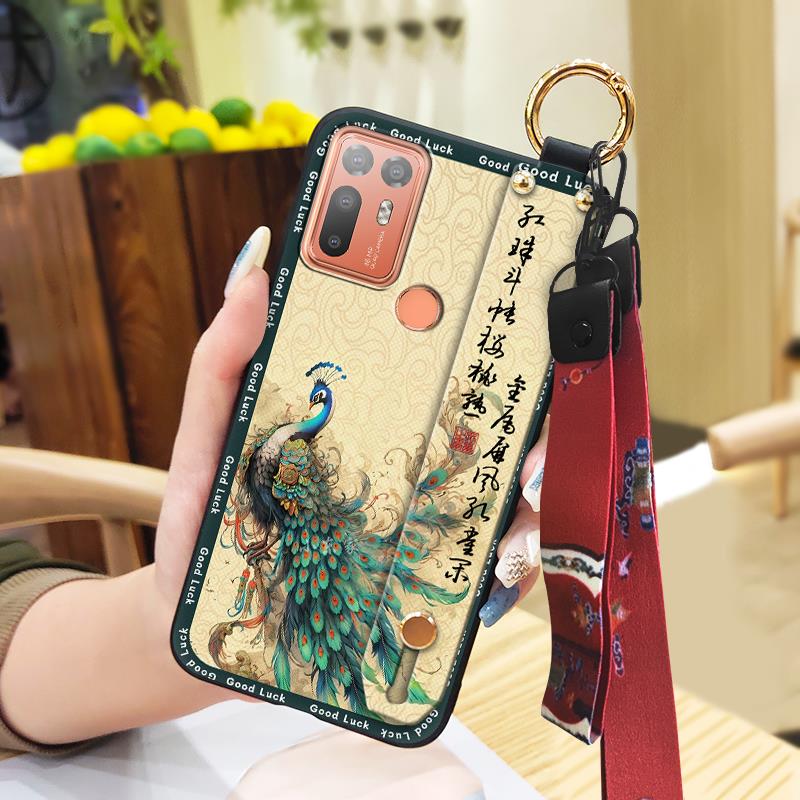 Lanyard Fashion Phone Case For HTC Desire 20 Plus/D20+ Kickstand Wristband Shockproof Waterproof Wrist Strap Silicone
