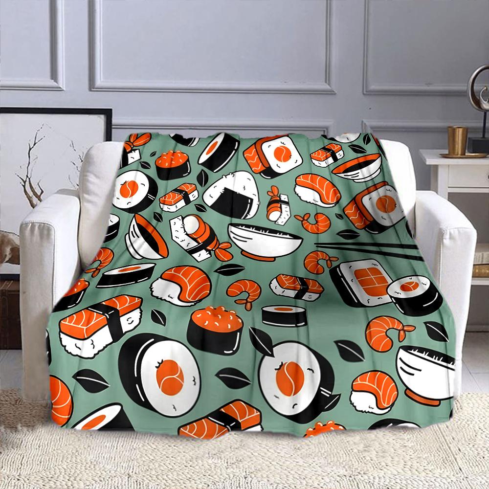 Sushi and Seafood Pattern Blanket Patterned flannel blanket perfect for the bedroom living room, sofa, or a little nap