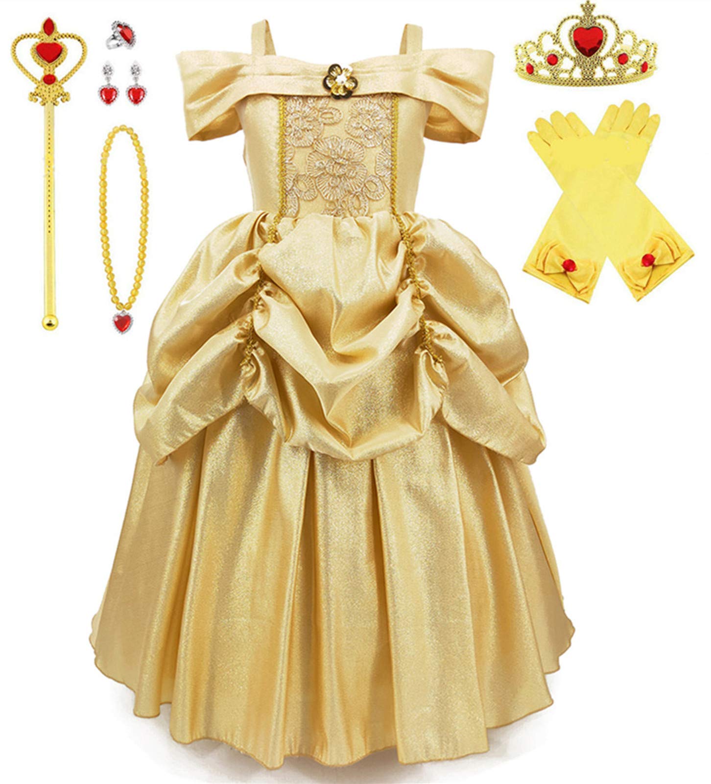 

[Axaxa] Princess Dress for Kids, 7-Piece Set of Luxury Accessories, Cosplay, Kids Costume, One-Piece, Event, Performance, Stage Clothes, Christmas,