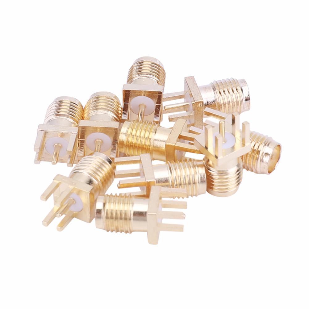 10 Pcs SMA Female Base Socket Jack Brass SMA-KE Plug Socket with 4 Pins Solder PCB Board Edge Mount Adapter