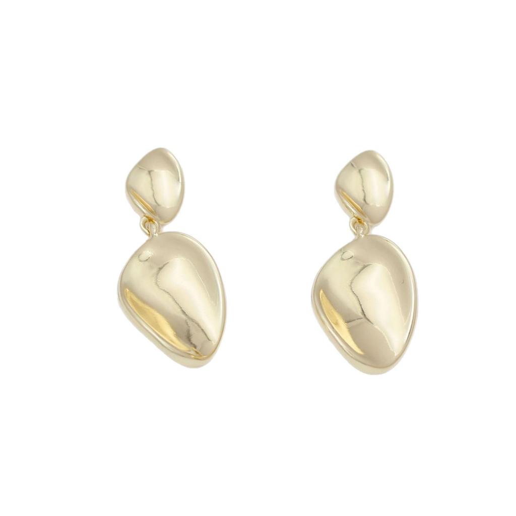 Gold-Tone S925 Silver Oval Ripple Earrings - European & American Style