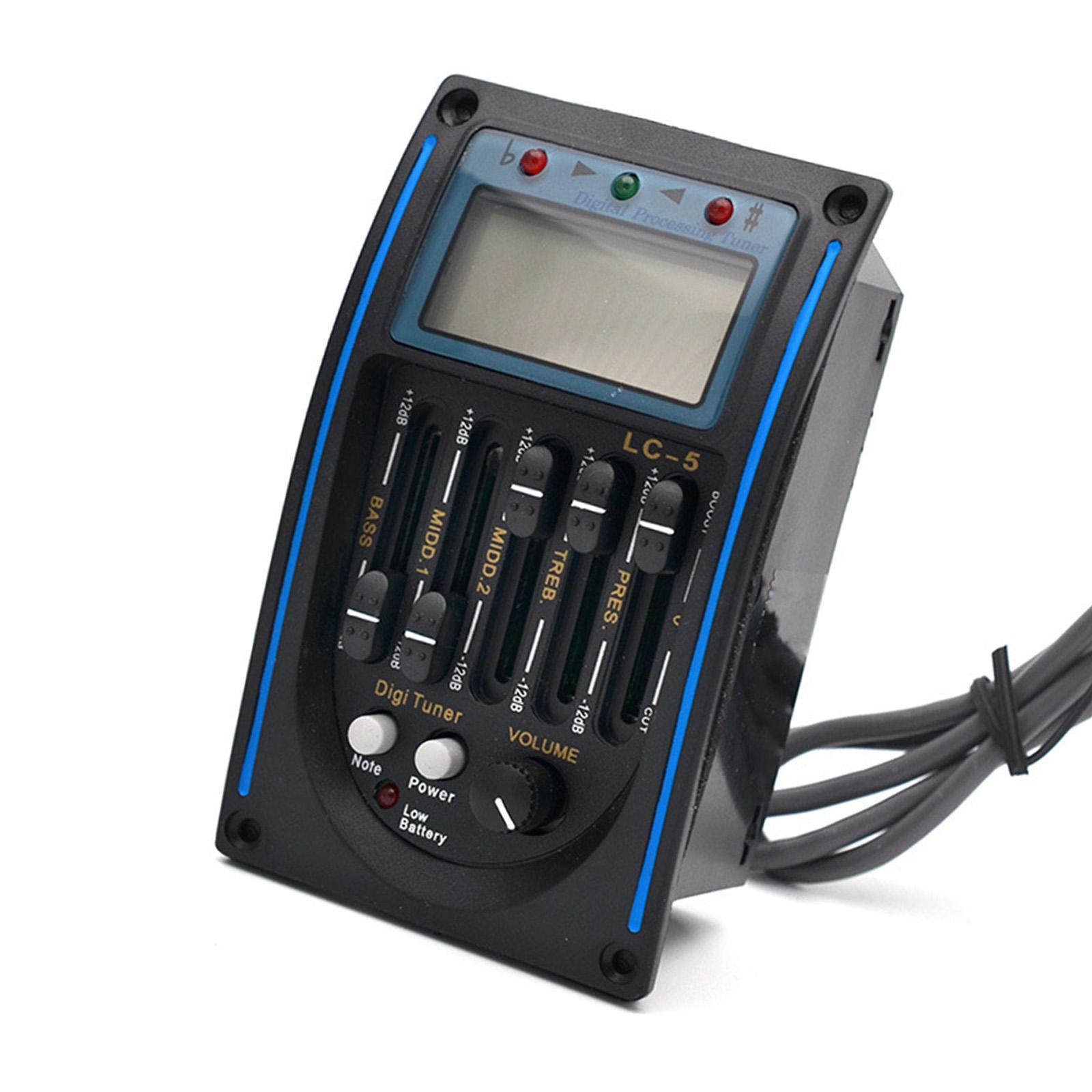

LC-5 Эквалайзер Тюнер 5-полосный Предусилитель Звукосниматель для акустической гитары Текстура ABS Подходит для гитары Превосходное качество звука синий