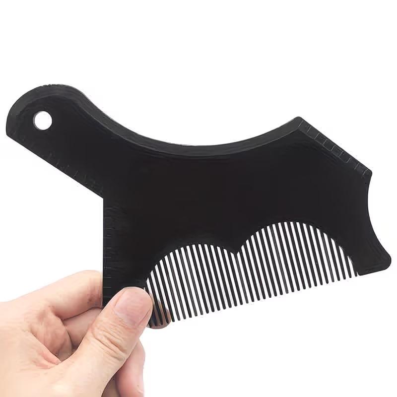 Men's grooming tools with built-in comb and beard styling templates, compatible with any electric shaver, trimmer, or scissors