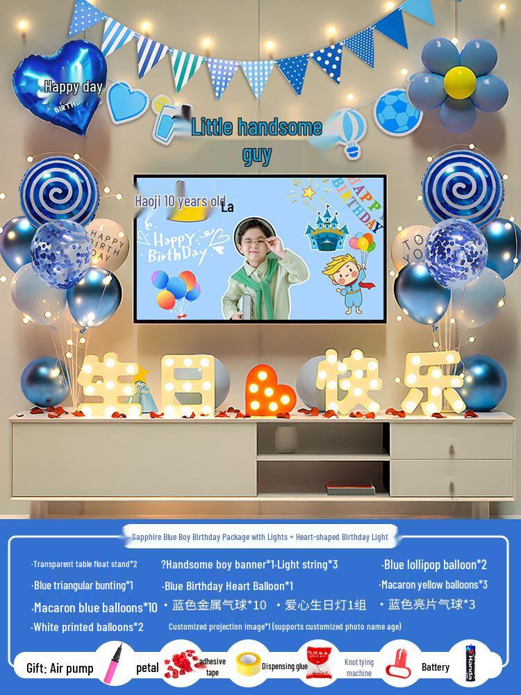 Bakgrunn for 10-årsfeiring: Gratulerer med dagen Ballonger og dekor for gutter