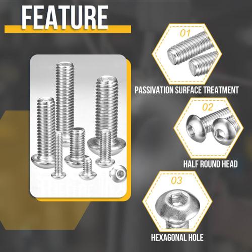 DTGN M8-1.25x25mm Button Head Cap Bolts (20-Pack), 304 Stainless Steel with Efflorescence Finish, Hex Drive Fasteners for Road Bikes, Mountain Bikes,