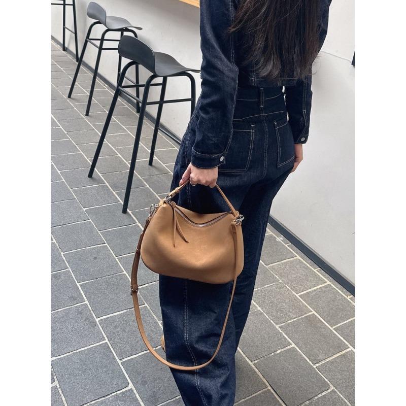 New cowhide leather bag, dumpling bag, tote bag, shoulder crossbody handbag, underarm bag, women's large capacity