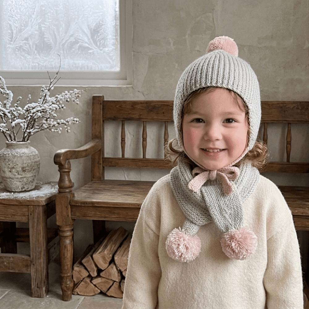 Ear Cap Children Scarf Hat Set Fur Ball Warm Knitted Cap All-match Wool Beanie Hat Outdoor