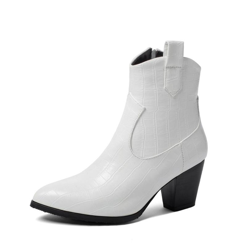 

Женские ковбойские ботильоны с острым носком, на толстом высоком каблуке, на молнии, в западном стиле, короткие ботинки, женская модная обувь, осень-зима 46 33 белый