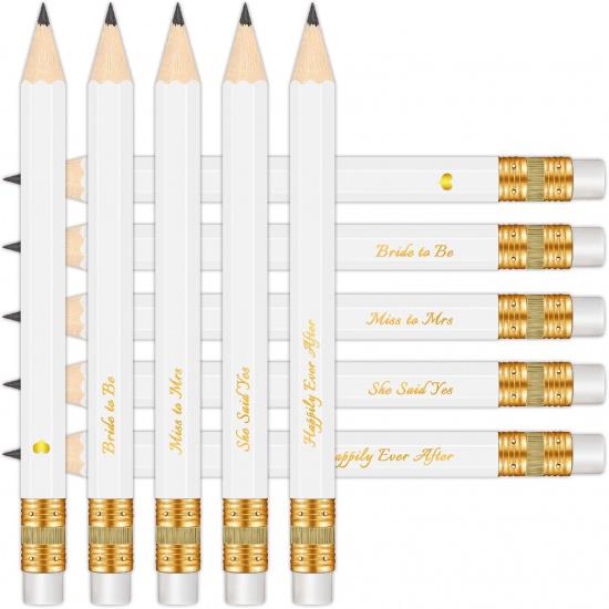 50Pcs - Bridal Shower Sharpened Half Pencils with Erasers, Pre-sharpened Pencils for Bridal Shower & Wedding Games, 4 Inches (White - Miss to Mrs.)