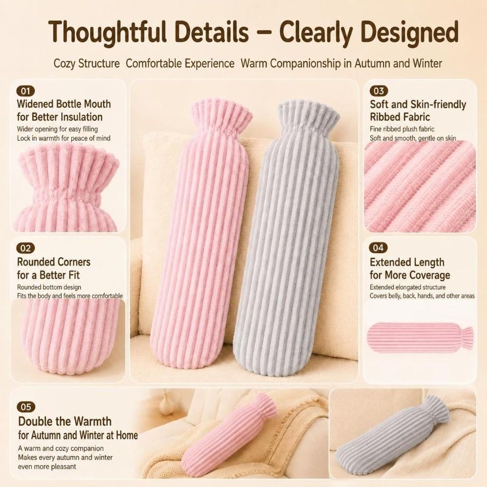 Extra Long Long Hot Water Bottle 500ml/1000ml/2500ml Warm Compress Heater Winter Hand Warmer