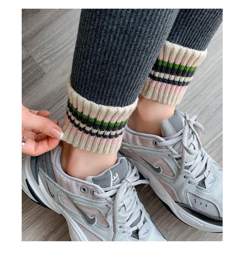 Women's Fleece-Lined High-Waist Leggings: New Autumn/Winter Style with Ribbed Ankle Cuffs, Slim Leg, and Warm Thread for Outdoor Wear.