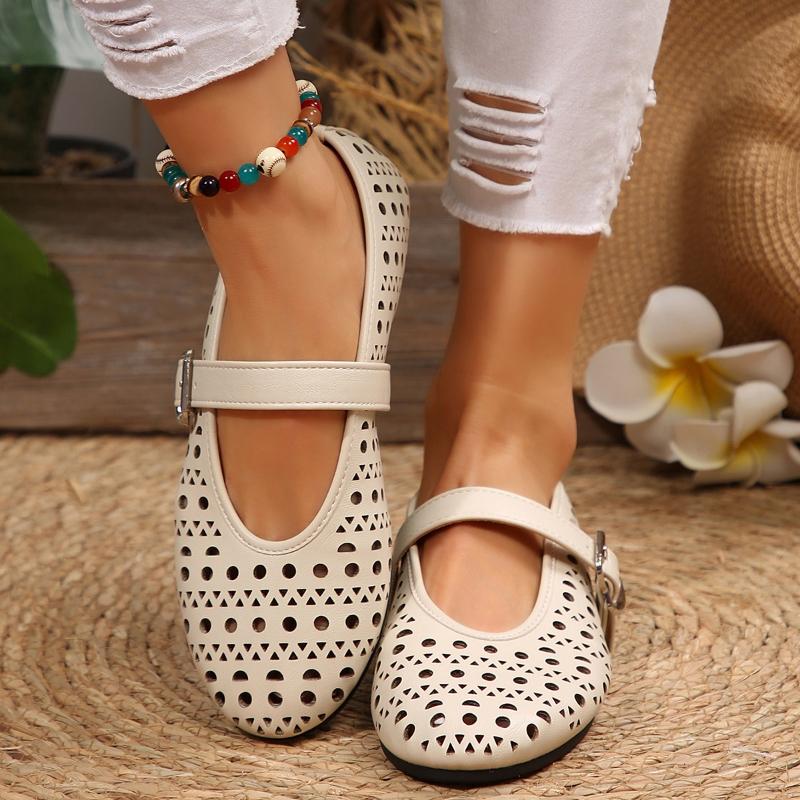 Fashion Summer New Flat Shoes Women's Round Head Shallow Chisel Metal Buckle Line with Soft Sole Anti-slip Wear-resistant Single Shoes