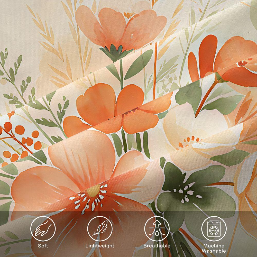 Boho Peach Floral Watercolor Duvet Cover Set Comforter Cover Bedding Set No Filler, Soft Farmhouse Women Bedroom Bed Decor
