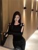 Black Women's Slim Fit Bodycon T-Shirt - Sexy Hollow Design for Spring/Summer 2025