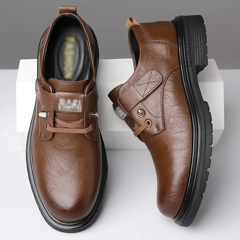 Breathable Leather Shoes Men's Spring and Autumn Trend Business Soft-soled Casual Shoes Retro Fashion Shoes Dad Big Head Shoes