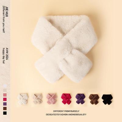 "Women's Winter Plush Scarf: Thick, Warm, Imitation Rex Rabbit Fur, Versatile Collar, Simple Cross Design"